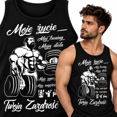 TANK TOP NA SIŁOWNIĘ  MOJE ŻYCIE CZARNA